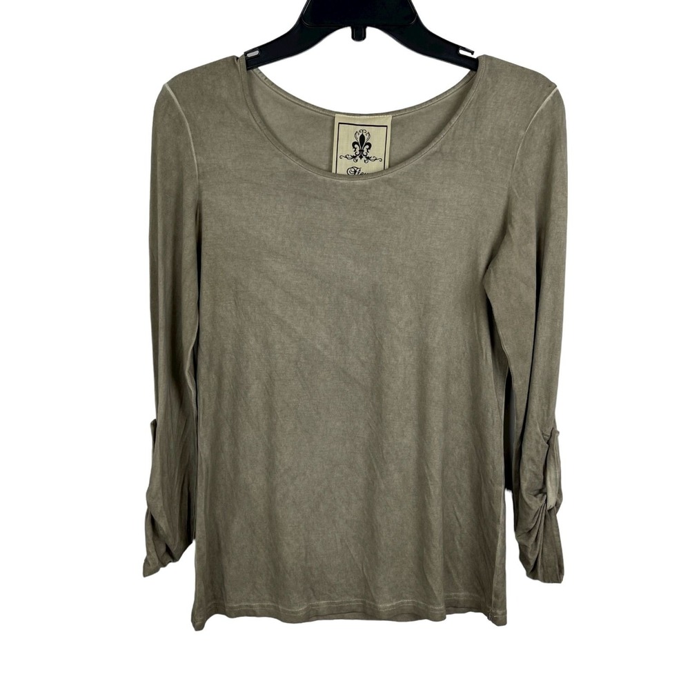 Fleur De Lis Top Roll-tab Sleeve Women Small Pullover Scoop Neck